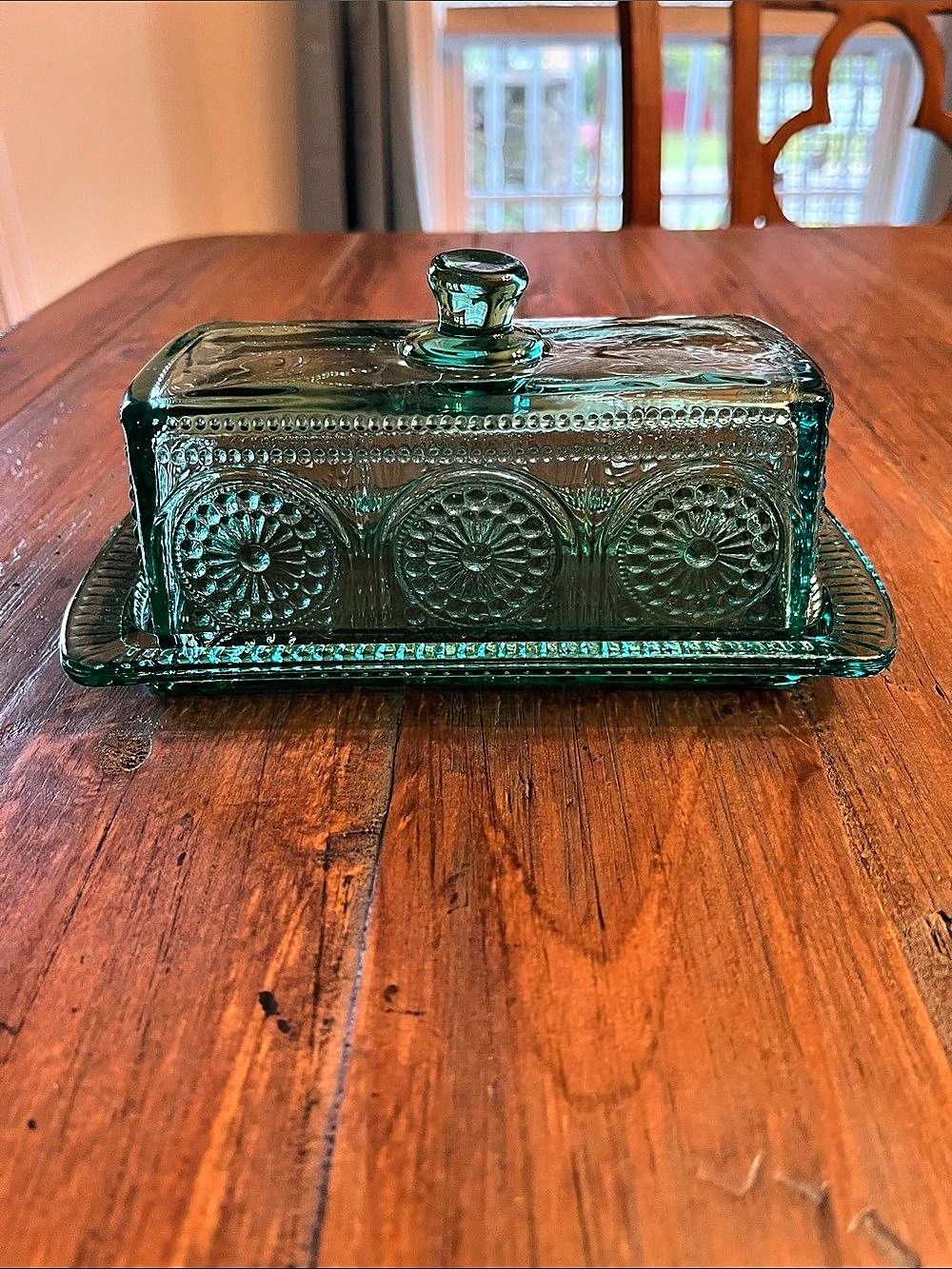 The Pioneer Woman Adeline Teal Pressed Glass Butter Dish